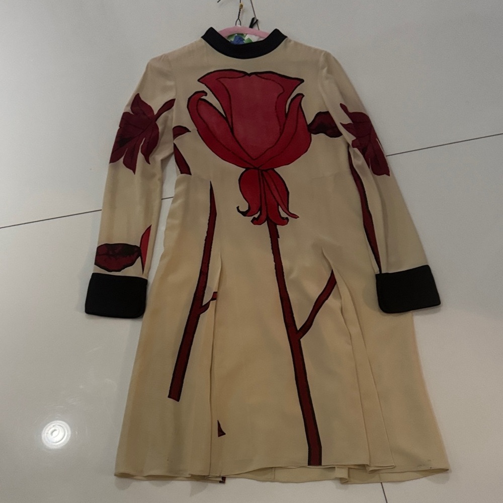 Marni Beige Dress with Red Floral Design
